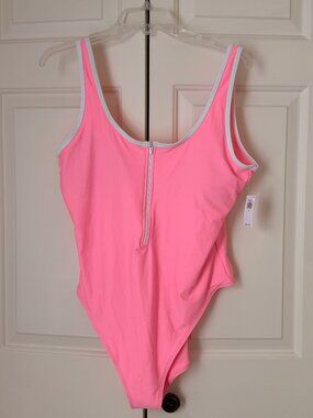 NWT, Old Navy swim suit, XL, hot pink with white trim